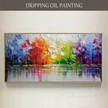 Vynikajúci Umelec Ručne maľované Vysokej Kvality Bohaté Farby Abstraktné Jazero olejomaľba na Plátne Živé Krajiny Jazero olejomaľba