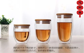 Doprava zadarmo dvojité murované sklo bambusu veko pohára, žiaruvzdorné sklo bambusu kryt pivo steins poháre