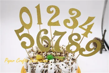 Súbor 10pcs (0-9) Gold Glitter Čísla Osobné Tortu Vňaťou Auta Svadby, Narodeniny Cupcake Dekorácie Od 0 do 9