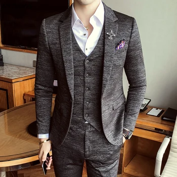 2018 Luxusné Nový Príchod Jesene Formálne Pánske Obleky, Svadobné Nevesty Kostým Homme Slim Fit British Slušnú Večeru Farby Sivá Modrá