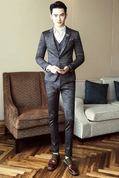 2018 Luxusné Nový Príchod Jesene Formálne Pánske Obleky, Svadobné Nevesty Kostým Homme Slim Fit British Slušnú Večeru Farby Sivá Modrá