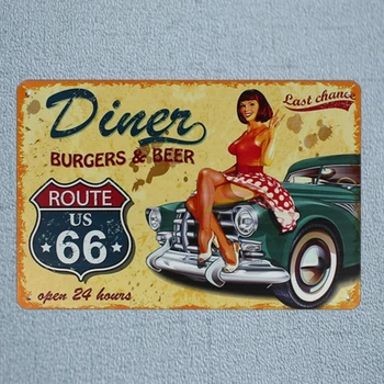 Route 66 Retro Auto Tin Kovové Značky Vintage Dosky Na Stenu Bar Garáž Home Art Craft Dekor Cuadros 30X20CM A-3025
