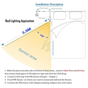 Pohybový Senzor LED Pásy Svetlo 12V 1,2 M Snímač Nočné Svetlo Stmievateľné Posteľ Svetlo s Automatické Vypnutie Časovača Kabinetu Svetlo