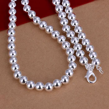 Strieborné pozlátené nádherné luxusné šľachtické nádherný šarm módne 8MM reťazca ženy lady korálky náhrdelník 20 palcov Strieborné šperky, N111