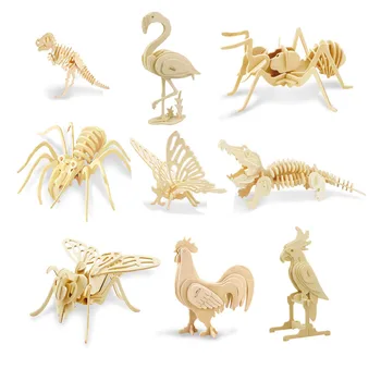 DIY 3D Drevené Hračky, Puzzle Zvierat Montáž Swan,papagáj,motýľ,dinosaurus Model Kit pre Dieťa Hračku Darček