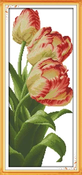 Tulipán (3) cross stitch auta kvet 14ct potlačené tkaniny plátno šitie, vyšívanie HOBBY ručné vyšívanie