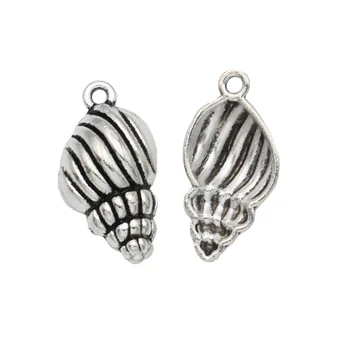 KJjewel Starožitné Strieborné Pozlátené Conch Shell Charms Prívesky Módne Šperky Diy Šperky Zistenia 25x13mm