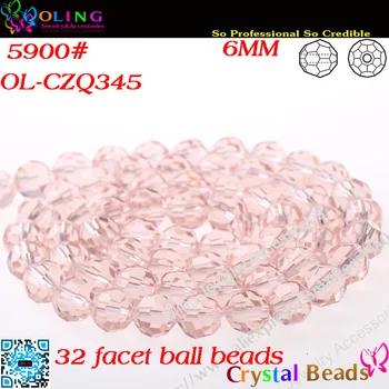 Perličiek,100ks/Veľa Peach Rose Krištáľové Sklo Tvárou Futbal Korálky 6 mm Crystal Okrúhle Korálky Pre DIY Šperky Zistenia