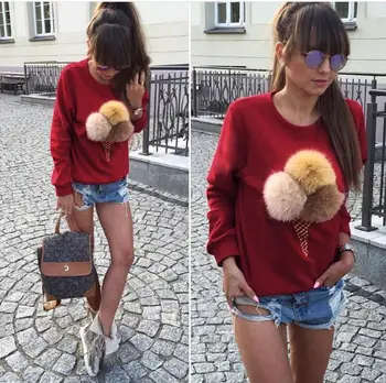 Kawaii Žien Sweatershirt Jeseň a Zimu Krásne Ženy 3D Rozmerov Ice Cream Farebné Čerešne Kožušiny Loptu