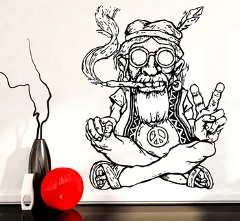 Nové dizajnové Samolepky na Stenu Domova Obývacia Izba Hippie V Okuliaroch Fajčenie Burín Marihuany Mier Symbol Etnických Dekor SA174