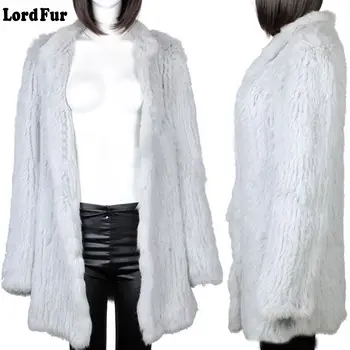 (TopFurMall) Lady Reálne Pletené Králik Kožušinový Kabát Bunda X-Dlhé Zimné Skutočné Ženy, Kožušiny Slim vrchné oblečenie Coats Odev LF4004
