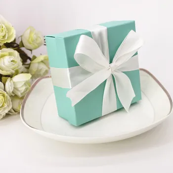Candy box vrece čokolády papierovej darčekovej krabičke, biela bowknot modrá pre Narodeniny, Svadby, Party Dekorácie, remeselné DIY prospech baby sprcha