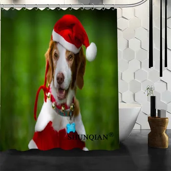 Vlastné psa Vianočné Sprchový Záves kúpeľňové Doplnky Polyesterové Tkaniny, Záclony S otvormi