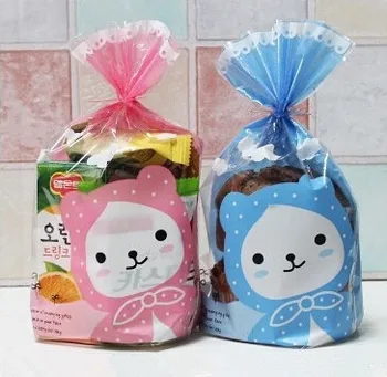 Doprava zadarmo cookie dezert biscuit plastového vrecka roztomilý ružový modrý medveď darčekové balenie ploché tašky candy balík dodáva priazeň