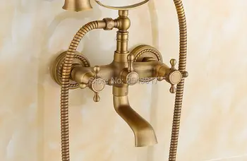 Luxusný Telefón Sprcha Set Antické Bronzové Dokončiť Euro Štýl Stenu Elegantné Sprcha Kohútik Teplej a Studenej Dvojité Rukoväť ZR012