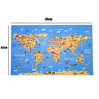 Zviera Oceán, more svet mapy vintage plagát na stenu-nálepky dieťa dieťa mape sveta domova obývacia izba, spálňa maľovanie 43x70cm