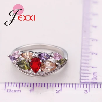 JEXXI Najvyššej Kvality 4 Farby Crystal Elegantné Drahokamu Prstene Pre Ženy 925 Sterling Silver Zapojenie snubný Prsteň