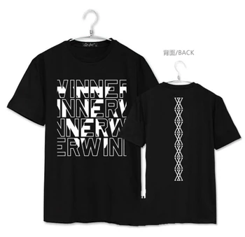 Nový príchod kpop víťaz japonsko koncert ukončiť rovnaké tlače čierna/biele tričko muži ženy voľné krátke sleeve t-shirt