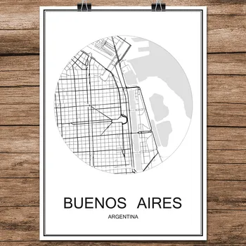 BUENOS AIRES Argentína Slávny Svete Ulice Mesta Mapa Tlač Plagátu Abstraktné Natieraný Papier Kaviareň Obývacia Izba Domova Nálepka na Stenu
