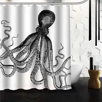 Nový Klasický Dizajn Kúpeľňa Nepremokavé Moderný Sprchový Záves Tlač Umenie Vintage Octopus Vaňa Záclony 48x72 60x72 66x72