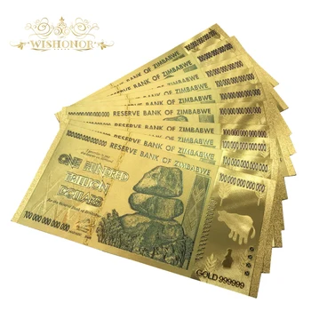 10pcs/veľa Najlepšie Ceny Pre Zimbabwe Sto Biliónov Bankoviek v 24k Zlatom Falošné Papierové Peniaze Pre Upomienkové Darčeky