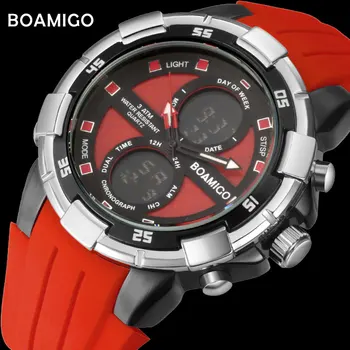 BOAMIGO značky mužov športové hodinky mužov digitálne hodinky red gumy náramkové hodinky chronograf alarm 30 m, vodeodolný darček hodiny