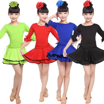 6 farby Deti latinské Tanečné Šaty Dievča Salsa Fáze nosenie výkon Tanečné Kostýmy Deti Sála Gymnastika Kostýmy Oblečenie