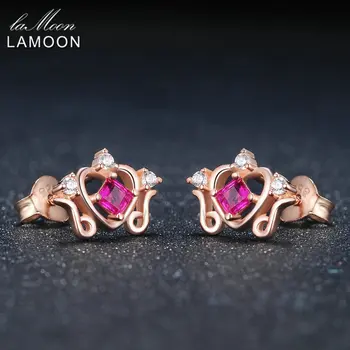 LAMOON Princezná Rez 0,2 ct Reálne Sapphire 925 sterling-striebro-šperky Koruny Stud Náušnice S925 LMEI044