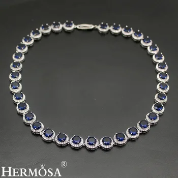 HERMOSA ŠPERKY 925 Silver Dámske Choker Sterling-Strieborný Náhrdelník Klasické Modré Kolo Šperky, Módne Party Šaty Lady Dizajn
