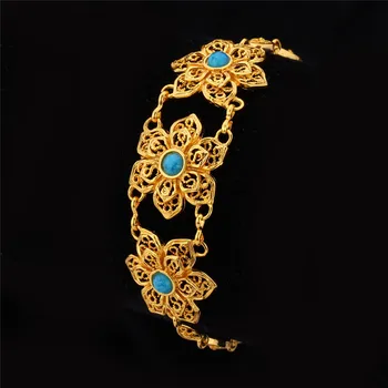 U7 Trendy Zlatá Farba Modrý Kameň Módne Šperky Veľkoobchod Vintage Kvet Čipky Štýl Reťazca Náramok Pre Ženy H577