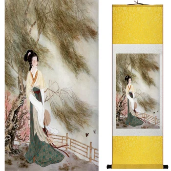 Pekné dievča a Žeriav maľovanie Home Office Dekorácie, maliarstvo, Tradičná Čínska žena maľovanie LTW2017112304