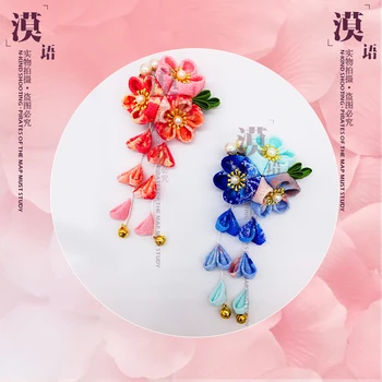 Japonský Látkové Kvety Pokrývku Hlavy Tradičnom Štýle Ručné Čerešňový Kvet Kimono Príslušenstvo Headdress Klasické Vlásenky