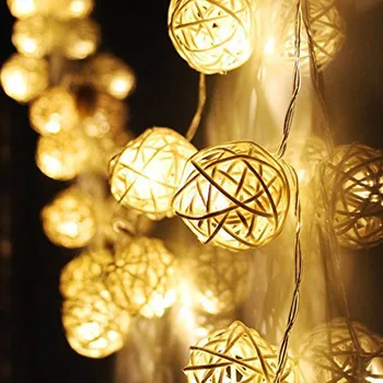20 250 cm LED Teplá Biela Ratan Loptu String Rozprávkových Svetiel Na Vianoce Vianoce, Svadobné Dekorácie, Party Horúce Suché Batérie
