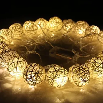 20 250 cm LED Teplá Biela Ratan Loptu String Rozprávkových Svetiel Na Vianoce Vianoce, Svadobné Dekorácie, Party Horúce Suché Batérie