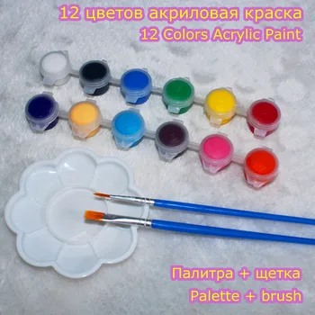 12 Farby Akrylové Farby Nastavené Pre Olejomaľbu Nail Art Oblečenie Digitálne Nástenné Maľby S 2 Kefy A 1 Paleta Deti Darčeky