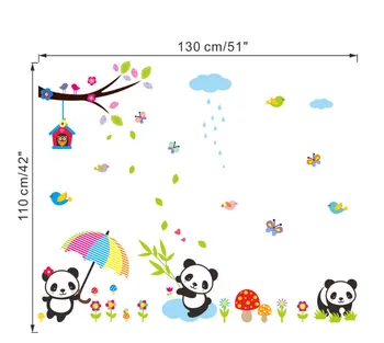 Roztomilý kreslený zvieratá panda zoo strom vtákov motýľ dieťa dieťa spálňa domova nálepky na stenu miestnosti, deti materských strán dodanie