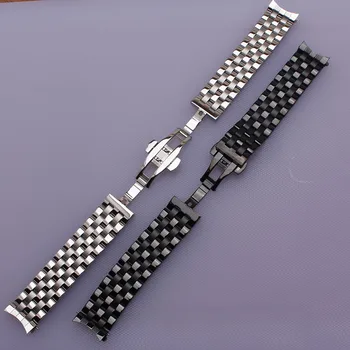16 mm 18 mm 20 mm 22 mm 24 mm Vysoká kvalita Striebra Depolyment Watchband Black Metal hodinkám Náramky Spoločné zakrivené konci bytu sa končí