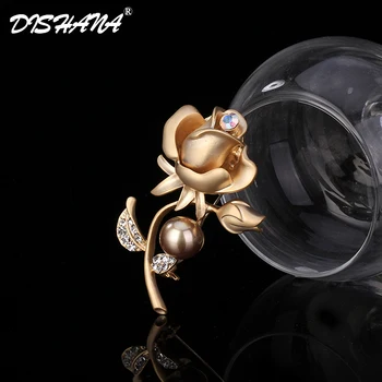 Dishana Trendy Brošňa Pre Ženy Gold-farba Kvetu Crystal Simulované Pearl Brošňa Kolíky Mujer Broches Šperky, Módne Brosche