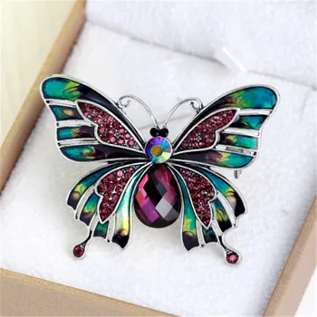 Najnovší Multi Color Fialový Motýľ Brošňa Kolíky Crystal Drahokamu Hmyzu Smalt Pin Ženy Módne Šperky Odevu, Doplnok