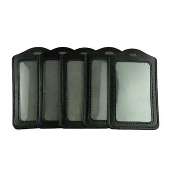 10 ks/veľa Základné Voberry Black PU Koža Business ID Odznak Držiteľa Karty Vertikálne (Top Loading) s Slot & Reťazec Otvory