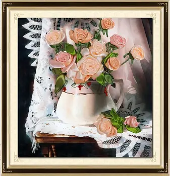 Vyšívanie,DIY Páse s nástrojmi Cross stitch Súpravy na Vyšívanie auta,Opona stole váza ruže kvet páse s nástrojmi Cross-Stitch handwork svadbu