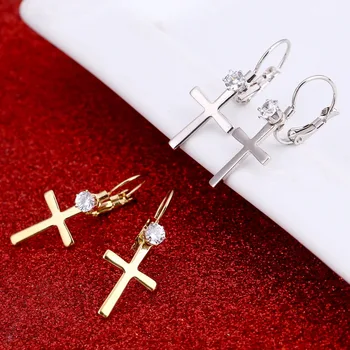 Malý Kríž Náušnice Pre Ženy, Dievča, Náboženské Ježiš Kameň Náušnice Šperky Kríž Kresťanský Ozdoby
