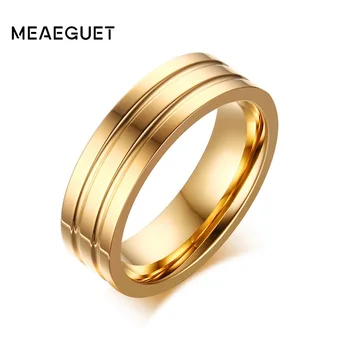 Meaeguet 6 mm Ženy Muži Gold-farba Nehrdzavejúcej Ocele, Prstene Leštené Dvojité Drážky Kapely Svadobné Šperky