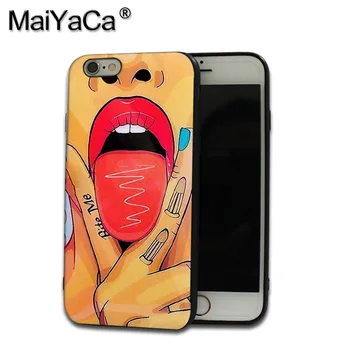 MaiYaCa telefón prípade Príslušenstvo kryt Pre iPhone 6 6s Prípade Sexy Dievča červené Pery čierne silikónové puzdro pre iPhone 6s