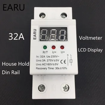1 ks 32A 220V Samostatne Obnovenie, Automatické opätovné pripojenie Cez & Pod Napätím Chránič Odľahčovacia Ochrana Relé LCD Monitor Voltmeter