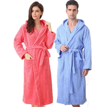 Kapucňou bavlna mužov župan plus siez XL pyžamo ženy uterák fleece oblečenie zimné hrubé mäkké dlhé miluje domov jar biela modrá