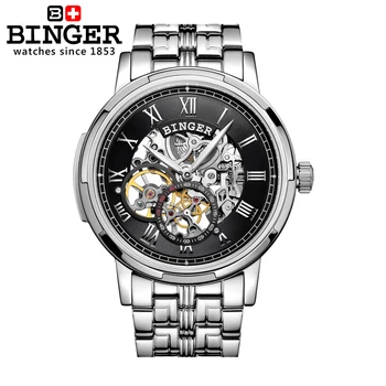 Švajčiarsko pánske hodinky, luxusné značky muži hodinky BINGER svetelný Mechanické náramkové hodinky plné nerezovej ocele, Vodotesné B5036