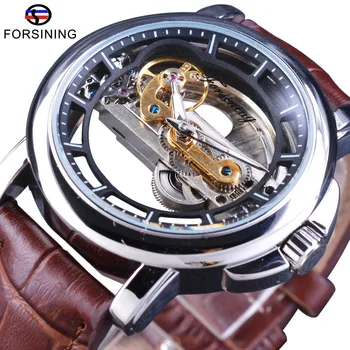 Forsining Pánske Hodinky Top Značky Luxusné Automatickom vietor Hnedé Originálny Kožený pásik vodeodolný, Mechanické náramkové hodinky