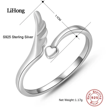925 Sterling Silver Srdcia Lásky, Striebro Anjel krídla Otvorené Prst Prstene pre Ženy Zapojenie Šperky