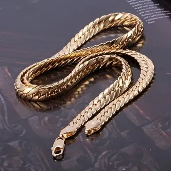 Ťažké 79G nádherné pánske žltá solid gold GF snakeskin náhrdelník reťazca 23.6